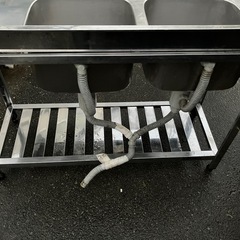 厨房/ステンレス流し台/2層シンク二層シンク/作業台/中古の画像