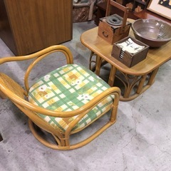 1人用ラタンチェアとテーブルのセット 縁側パーソナルスペースに❗️ 和小物と相性バツグン☺️の画像