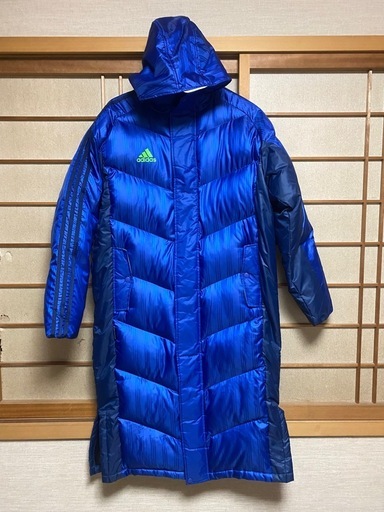 adidas アディダス ダウンロングベンチコート　Mサイズ　m size ベンチコート サッカー
 ダウンコート ロングコート 防寒 ブルー 美品