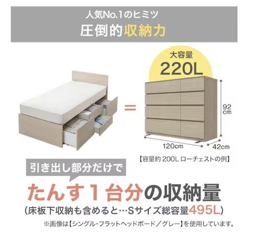 セミダブルベット（たっぷり収納付き）