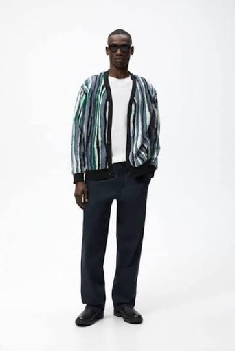 ZARA ザラ ZARAストライプ フェイクボアカーディガン メンズ