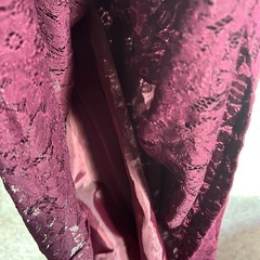 ワンピース　バーガンディ　ワインレッド　総レース　Ｖネック　長袖の画像