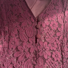 ワンピース　バーガンディ　ワインレッド　総レース　Ｖネック　長袖の画像