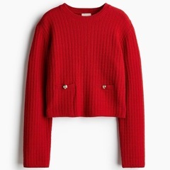 H&M 赤 リブ編み 長袖セーターの画像