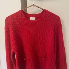 H&M 赤 リブ編み 長袖セーターの画像