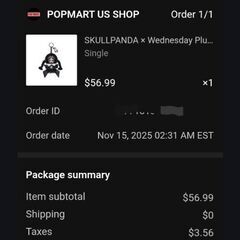 POP MART SKULLPANDA x Wednesday US ぬいぐるみの画像