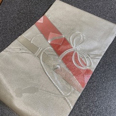 美品 正絹 名古屋帯 銀彩あられにリボン柄の画像