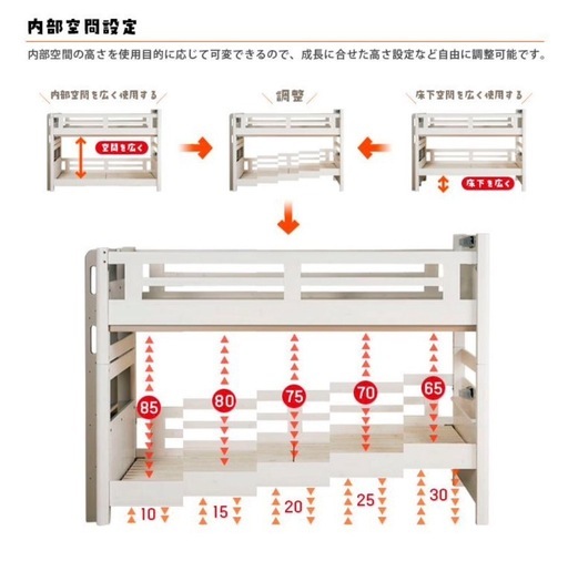 12/13まで掲載します 2段ベッド  エコ塗装 スノコ床 耐荷重700kg LED照明コンセント 耐震構造