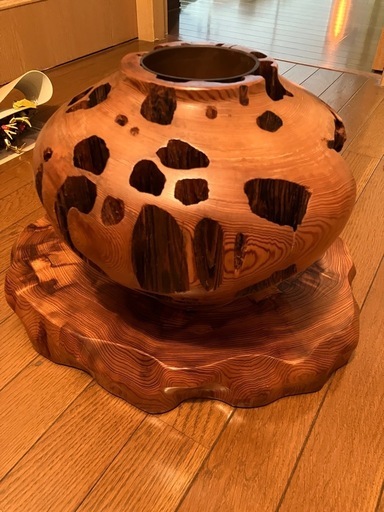 花台付き 花瓶 屋久杉 木製 インテリア 工芸品 世界遺産　花台30、45cm 花入は直径約27cm