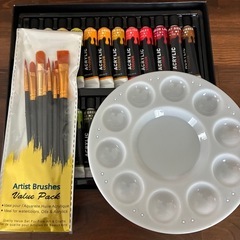 アクリル絵の具　新品未使用　パレットと筆付きの画像