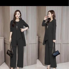 パンツスーツ　卒業式　入学式　細見え　体型カバー　ブラック　Lサイズの画像