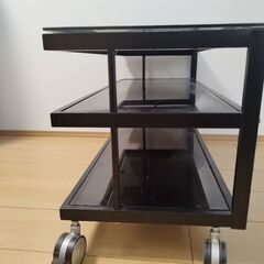 ガラステーブル（キャスター付）3段収納の画像