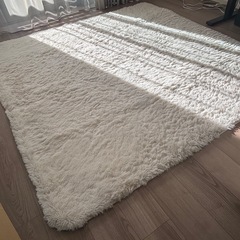 【美品】正方形 洗えるシャギーラグ 190×190cm 毛足35mm ホワイトの画像