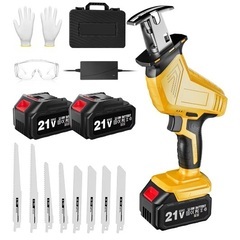 電動ノコギリ 充電式 レシプロソー 2個バッテリー付き & 8枚ノコギリ刃 軽量の画像