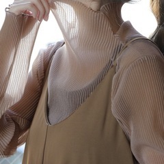 プリーツ インナー シアー　ラメ　ハイネック　長袖 の画像