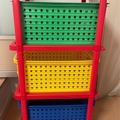 【良品】お洒落可愛い♪カラフル収納3段ラック 便利なキャスター付き♪奥行56×幅45×高さ103^_^収納時高さ59の画像