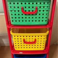 【良品】お洒落可愛い♪カラフル収納3段ラック 便利なキャスター付き♪奥行56×幅45×高さ103^_^収納時高さ59の画像