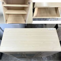 キッチン収納 キッチンカウンター キャスター付 高90cm×幅88.7cm ホワイトナチュラル カウンターワゴン 収納棚☆札幌市 白石店 の画像