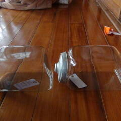 猫瓶 ガラス容器 気泡入り? 2個まとめて 昭和レトロ 中古品 現状品の画像