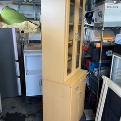 カップボード 食器棚 スリムタイプ W600 D420 H1895 ナチュラルカラー 上下セパレートします！ キッチン 収納 家具中古品 ④の画像