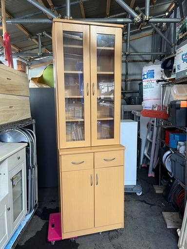 カップボード 食器棚 スリムタイプ W600 D420 H1895 ナチュラルカラー 上下セパレートします！ キッチン 収納 家具中古品 ④