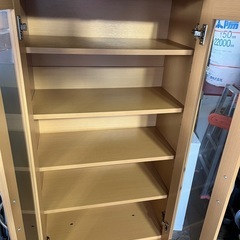 カップボード 食器棚 スリムタイプ W600 D420 H1895 ナチュラルカラー 上下セパレートします！ キッチン 収納 家具中古品 ④の画像