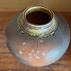 信楽焼　駒型灰釉印花花瓶　飾壷　花器　古美術品　昭和レトロ　陶器 壷 焼物の画像