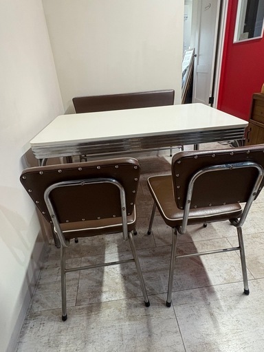 昭和レトロ ダイニング4点セット（テーブル＋椅子2脚＋ベンチ）現状