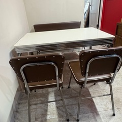 昭和レトロ ダイニング4点セット（テーブル＋椅子2脚＋ベンチ）現状渡し の画像