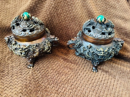 開運 龍 龍神 九龍香炉 銅製　　龍玉 中国