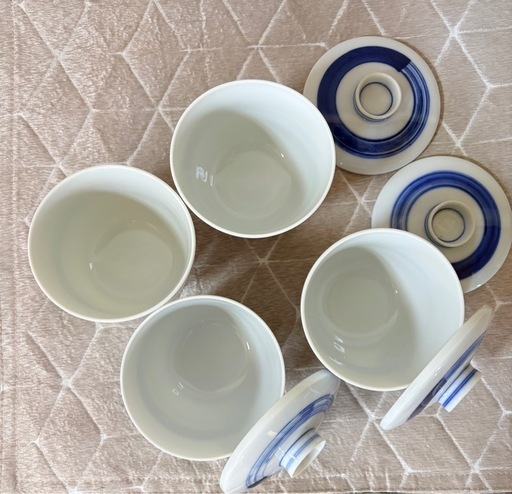 🌈✨【美品】青白磁＊上品な蓋付き和食器4点セット🍃茶碗蒸し・湯呑み