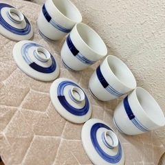 🌈✨【美品】青白磁＊上品な蓋付き和食器４点セット🍃茶碗蒸し・湯呑み・デザートに万能♥おもてなしにも普段使いにも大活躍🎐ほっこり和の食卓づくりにぴったり♪直接お渡し🇯🇵岡山市中区円山✨の画像