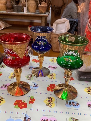 アンティーク風 ボヘミアガラス ゴブレット 3色セット (425rina.) て