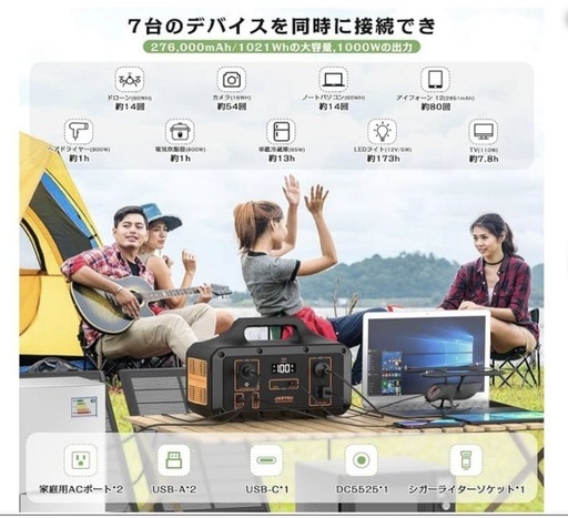 売切れ【美品】ポータブル電源 大容量 1021Wh 定格1000W出力
