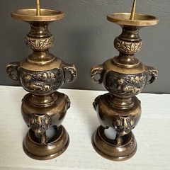 仏具　タマダルマ燭台黒光色5寸2台の画像