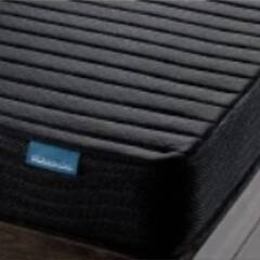 ブラックマットレス付き【アウトレット品】ダブル 棚コンセント付き シンプルモダンフロアベッド ダークブラウン 11-7の画像