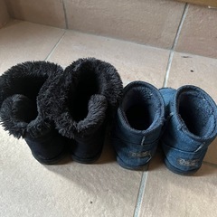 17cm 18cm 2足セット 男の子 女の子 デニム風 ブルー ムートンブーツの画像