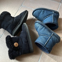 17cm 18cm 2足セット 男の子 女の子 デニム風 ブルー ムートンブーツの画像