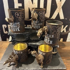 【直接引き取り限定】3Ｄダイナソー リメイク缶 5点set☆サボテン 多肉植物 リメイク鉢の画像