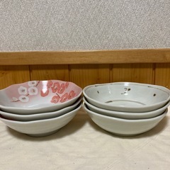 フクロウ柄　ピンク梅柄　和食器　５枚セットの画像