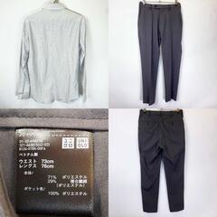 [3点セット] ユニクロ 感動ジャケット 311-455074 感動パンツ 321-463815 長袖 シャツ セットアップ M メンズ UNIQLOの画像