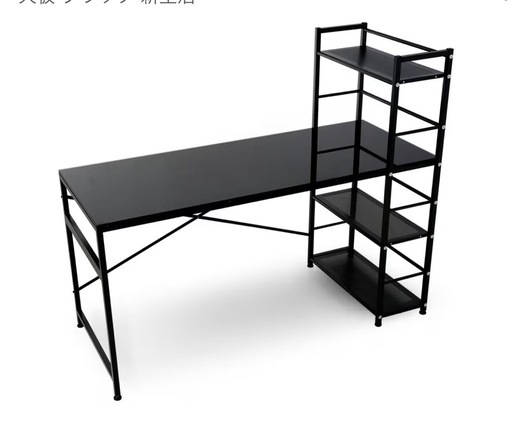 【美品】LOWYA ロウヤ デスク パソコンデスク 学習机 勉強机収納ラック付 左右対応 角丸天板 ワイド 幅140cm ガラス 天板 ブラック 新生活