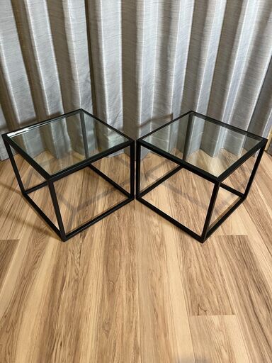 【12/10まで】【送料無料！ほぼ未使用】 ガラストップサイドテーブル2個セット ほぼ未使用】 ガラストップサイドテーブル2個セット