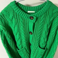 ケーブルニットカーディガン 厚手 グリーン 長袖の画像