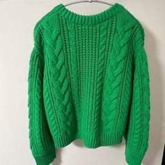 ケーブルニットカーディガン 厚手 グリーン 長袖の画像