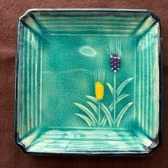 青緑色 花柄 四角皿 2枚まとめの画像