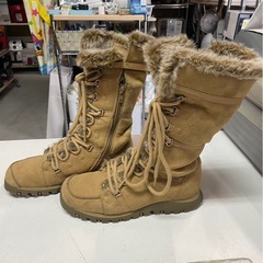 SKECHERS　スケッチャーズ　ブーツ　レディース　スエード　ファー　靴　シューズ　24.0㎝　インナーファスナー　ハイカット　ベージュ　中古　④の画像