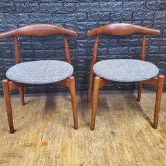 【アウトレット品】北欧デザイン ダイニングチェア ２脚セット リビングチェア ウォルナット×チャコールグレーの画像