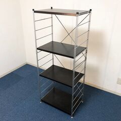 YAMAZEN 4段ウッドシェルフ 可動式棚板 ダークブラウン オープンラック・収納棚・キャビネット 脚部アジャスター付きスチールシェルフの画像