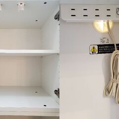 Karimoku カリモク スリム レンジボード 幅58㎝ ホワイト 2枚扉 スライドテーブル2個 引出し1個 (ソフトクローズ) スペース棚 棚板可動 コンセント4口 キッチンボード 食器棚◆奥行45㎝ 高さ238㎝◆近隣配送無料 買取帝国 朝霞店 の画像